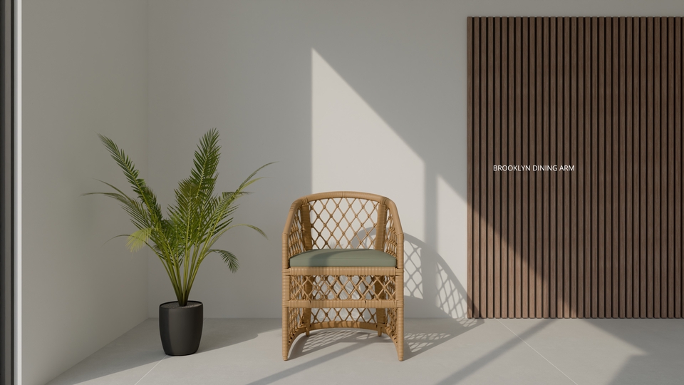 Jasa Desain Interior Ruang Tamu Minimalis dengan Kursi Rotan dan Tanaman Hias - Desain Interior Rumah Modern
