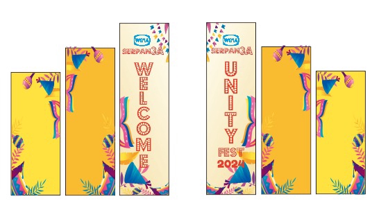 Desain spanduk acara Unity Fest 2024, jasa desain spanduk online, desain undangan pernikahan unik, Serpong.