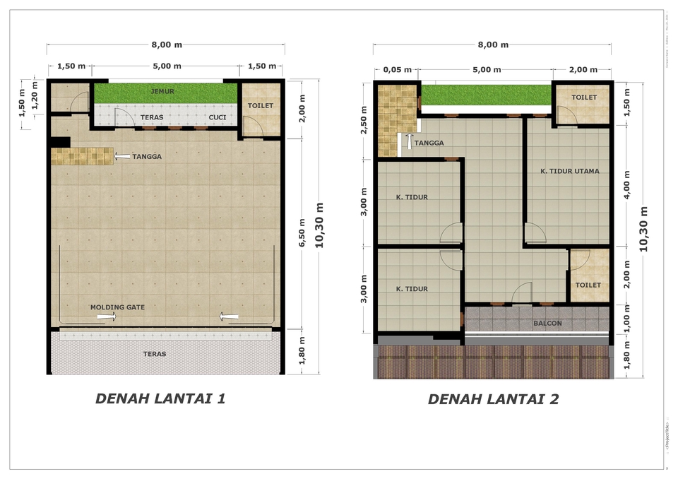 Jasa drafter autocad murah untuk desain denah lantai 1 dan 2 rumah.