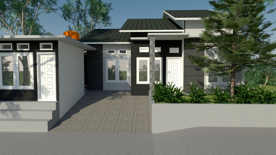 3D & Perspektif - 3D Eksterior Rumah Sederhana dan Render - 10