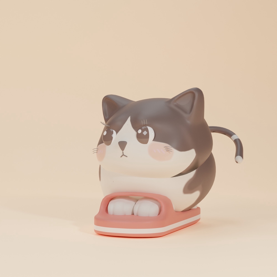 รับปั้นโมเดล 3d แมว นั่ง บน แท่น 3d model น่ารัก 3d 3d packshot