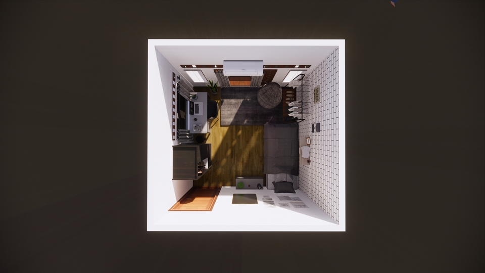 Desain interior apartemen minimalis dengan gaya modern, cocok untuk hunian modern dan minimalis.