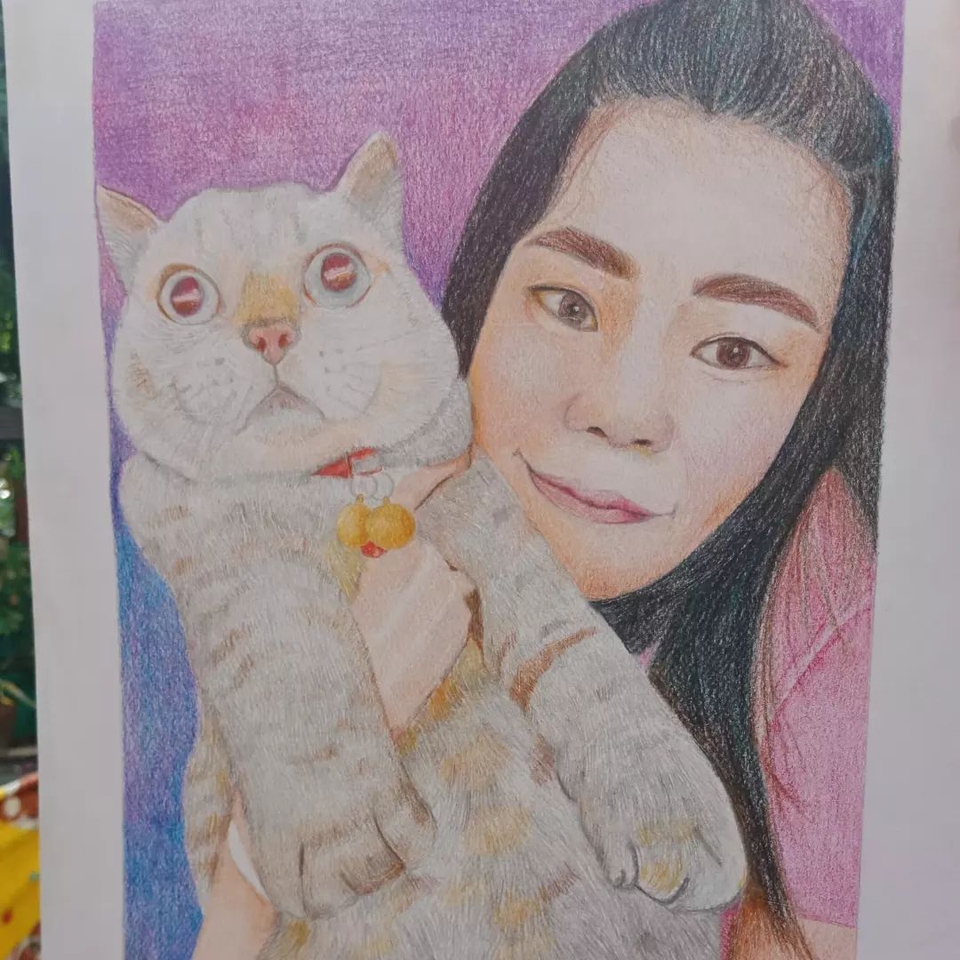 วาดภาพเหมือน Portrait - วาดภาพสัตว์เลี้ยง สีไม้ สีอคิริค - 4