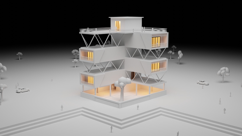 3D & Perspektif - Render Maket, Simpel, Low Poly Arsitektur - 1