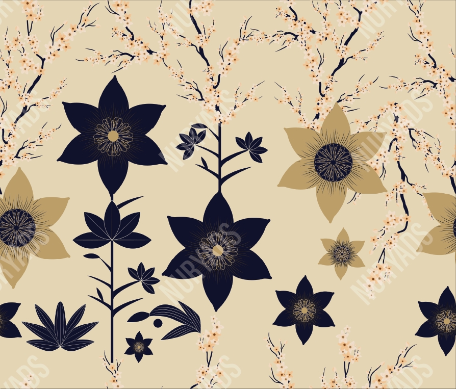 Desain motif kaos dengan nuansa batik dan bunga, cocok untuk desain kaos distro dan baju kasual.