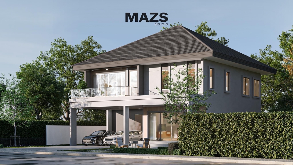 3D Perspective - รับขึ้น 3D model render exterior/interior และลงสี plan - 1