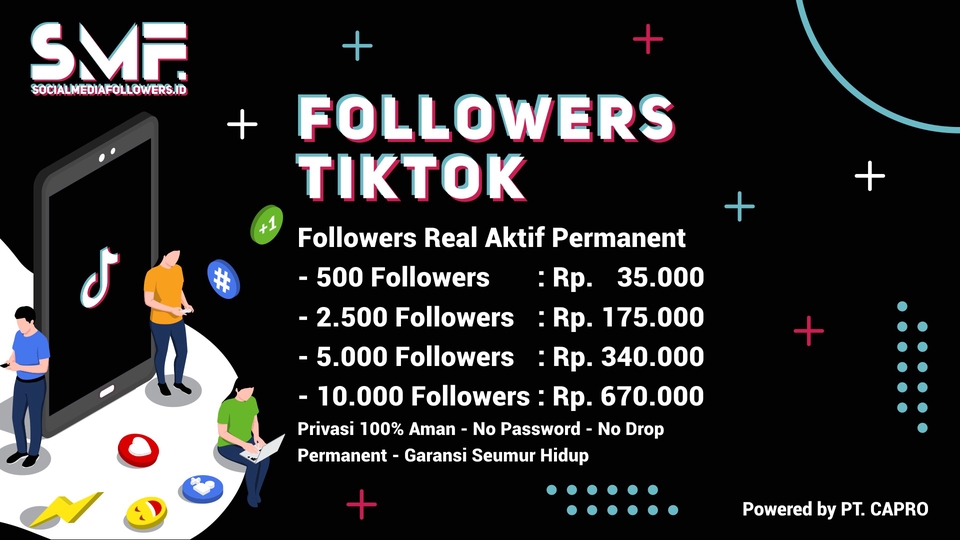 Tambah Followers - Followers/ Likes/ Views FYP/ etc. TikTok Real Aktif Permanent - 1