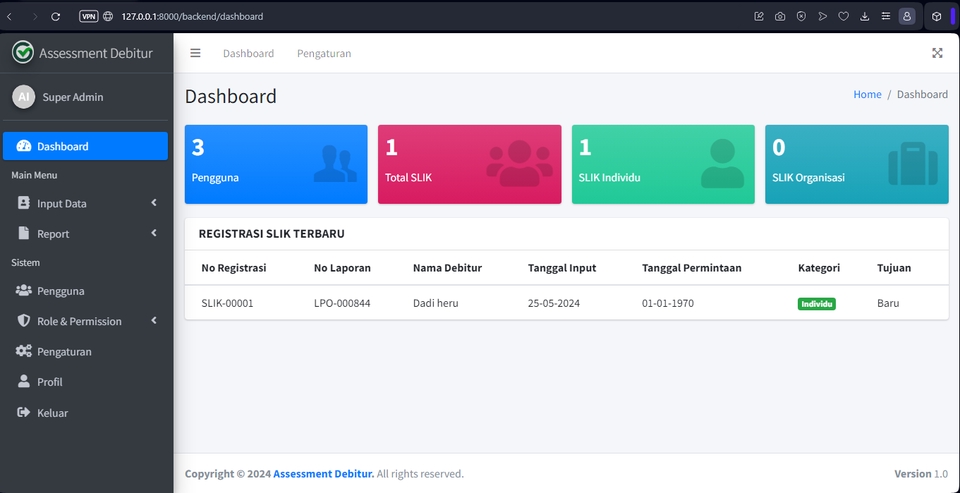 Jasa pembuatan website profesional dengan dashboard untuk manajemen user dan data, cocok untuk perusahaan atau bisnis online.