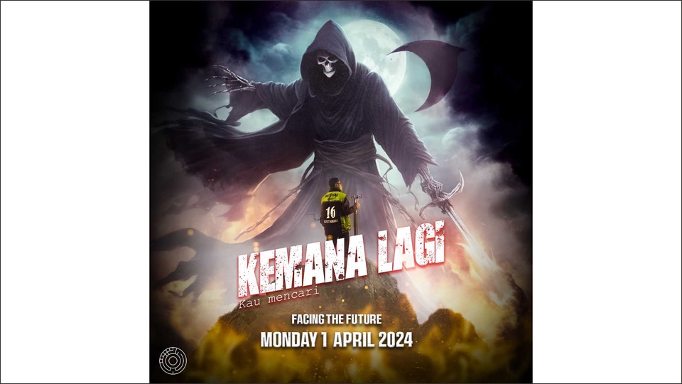 Desain poster keren "Kemana Lagi" untuk acara "Facing The Future" pada 1 April 2024.