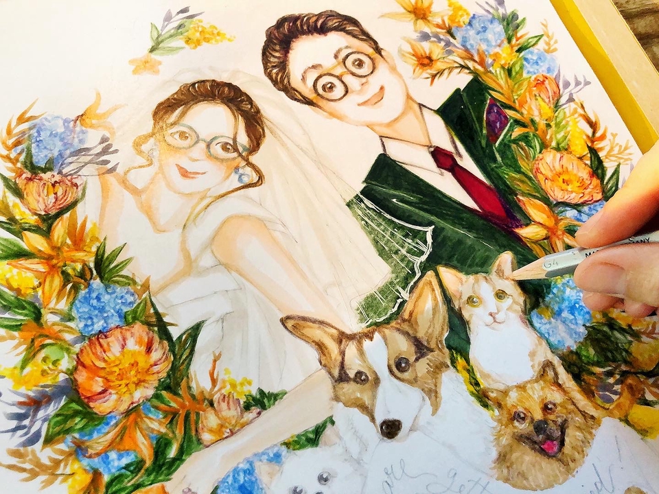 วาดภาพประกอบ - รับวาดภาพ Wedding illustration และออกแบบการ์ดแต่งงาน - 2