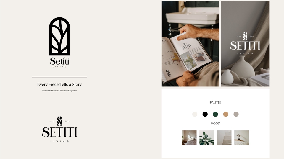 Desain logo modern dengan konsep tanaman dan logo teks "Setiti Living". Desain logo minimalis untuk website atau bisnis. Buat logo online untuk usaha baru Anda. Jasa desain logo profesional dengan harga terjangkau.