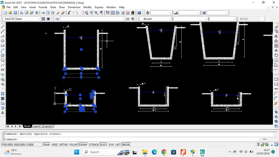 Jasa drafter autocad desain gambar konstruksi drainase 2 dimensi