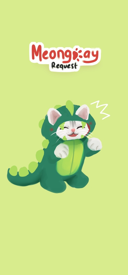 Ilustrasi kucing lucu memakai kostum dinosaurus hijau