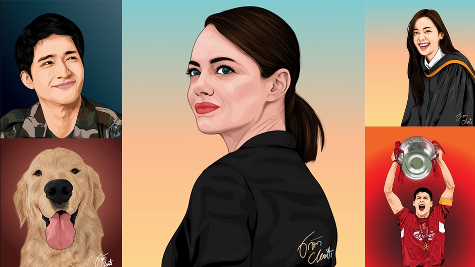 วาดภาพเหมือน Portrait - วาดรูป Portrait เเนว Vector Art - 1