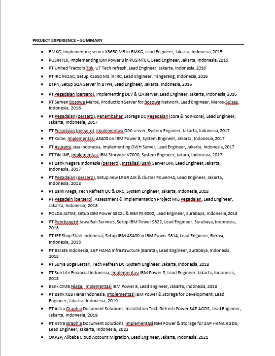 Jasa IT Support dan Konsultasi IT Profesional - pengalaman dalam instalasi server IBM Power, jaringan, dan implementasi proyek