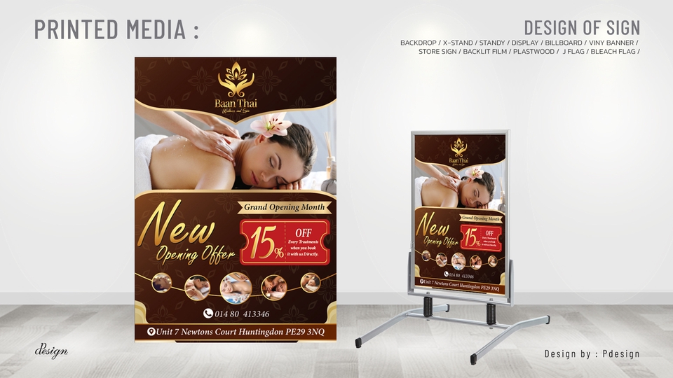 ออกแบบโปสเตอร์ร้านนวดแผนไทย บานไทย โปรโมชั่นเปิดร้านใหม่ 15% รับออกแบบสื่อสิ่งพิมพ์