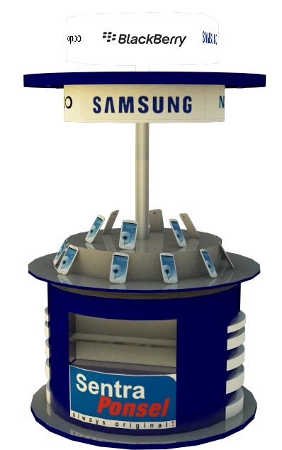 Desain 3D Stand Pameran Ponsel dengan Interior Minimalis Sentra Ponsel - Jasa Desain Interior Toko Jasa Desain 3D Indonesia