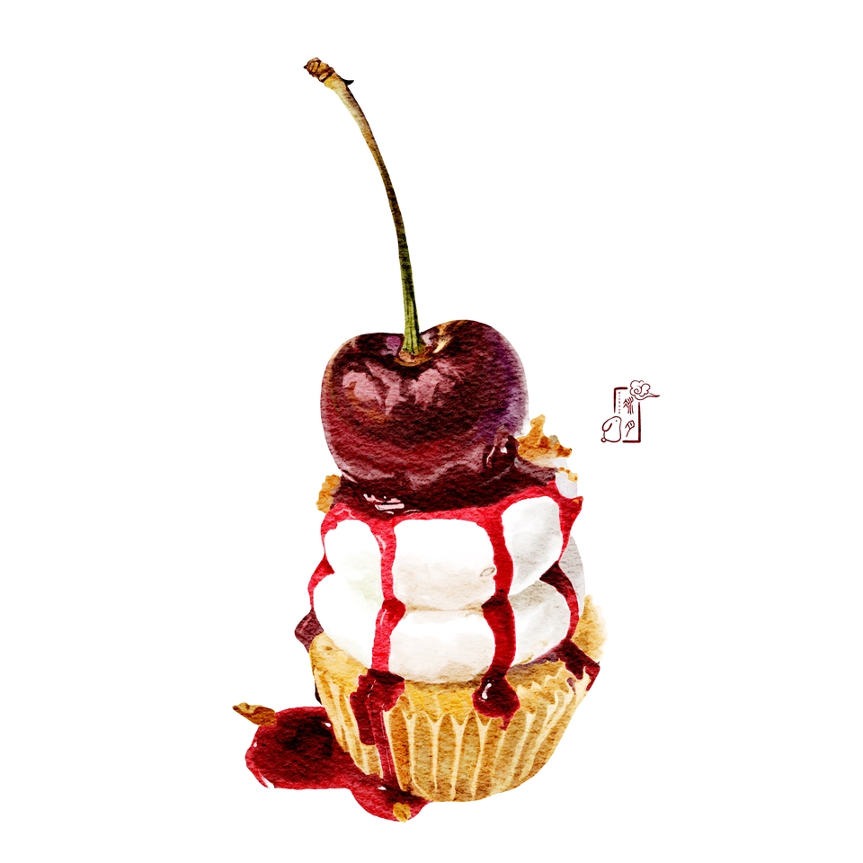 วาดภาพประกอบเค้กเชอร์รี่หวาน ภาพวาดดิจิทัล รับวาดภาพประกอบสินค้า