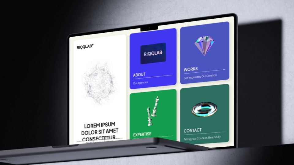 Desain UI UX website modern dengan warna biru dan hijau, menampilkan portofolio desainer UI UX freelance