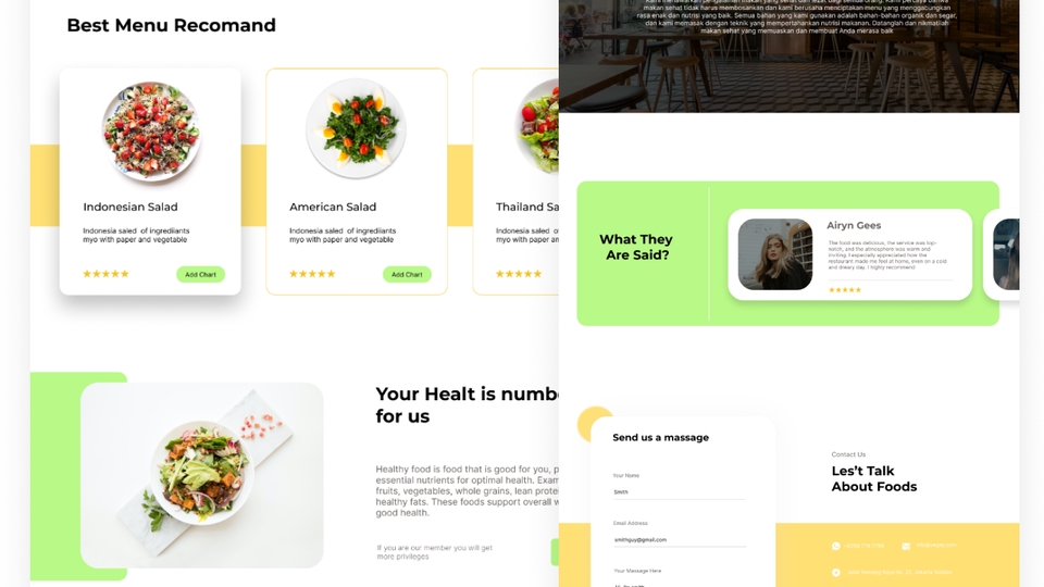 Desain UI UX web dengan gambar salad untuk inspirasi desain aplikasi makanan