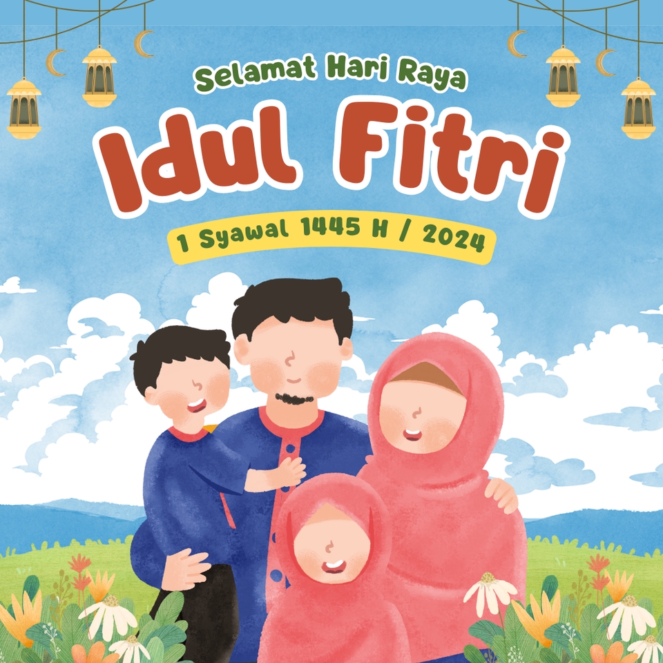 Kartu ucapan selamat hari raya idul fitri dengan desain unik dan lucu untuk desain kartu ucapan, desain brosur, desain banner, desain poster, desain flyer dan desain spanduk