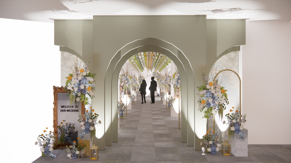 Jasa desain ilustrasi untuk wedding, pernikahan, pesta, bunga, dekorasi, backdrop, gambar, foto, arsitektur.