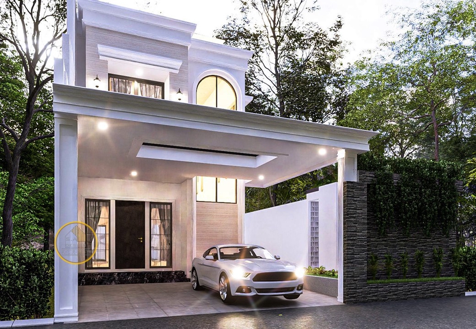 Desain eksterior rumah minimalis modern dengan carport, contoh jasa desain arsitektur 3D