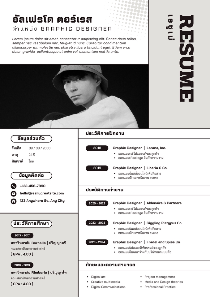 รับทำเรซูเม่ รับทำพอร์ตโฟลิโอ รับทำแฟ้มสะสมผลงาน รับทำ portfolio ออกแบบโปรไฟล์บริษัท Graphic Designer ประสบการณ์ทำงาน