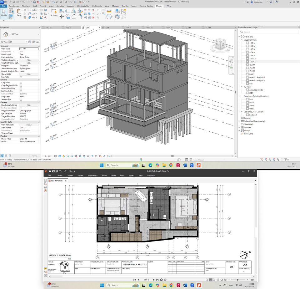 Jasa drafter autocad murah untuk desain rumah 2 lantai dengan denah lantai lengkap.