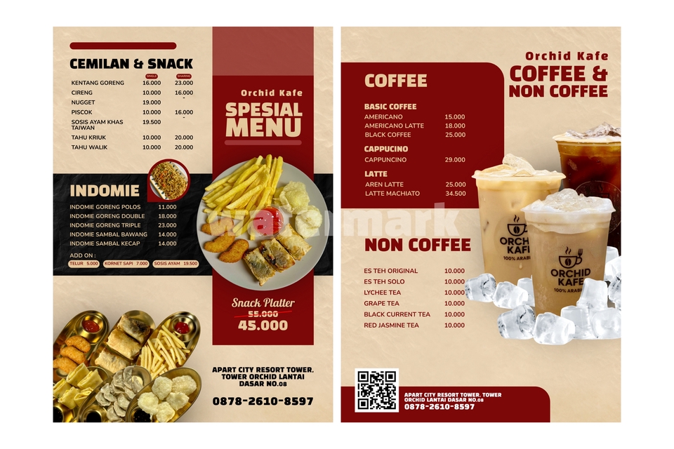 Jasa desain menu makanan dan minuman cafe di Orchid Kafe, desain menu cafe unik, jasa desain menu cafe, desain menu makanan, desain menu minuman, desain menu makanan cafe, desain menu minuman cafe, Orchid Kafe