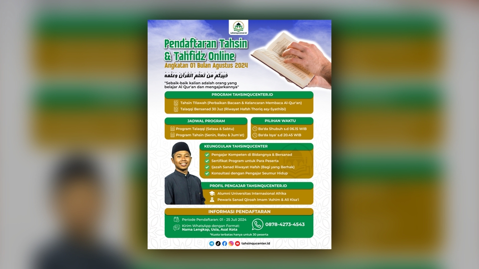 Pendaftaran Tahsin & Tahfidz Online: Ajukan Sekarang dan dapatkan ilmu agama yang bermanfaat. Desain Flyer, Desain Undangan Pernikahan, Jasa Desain.