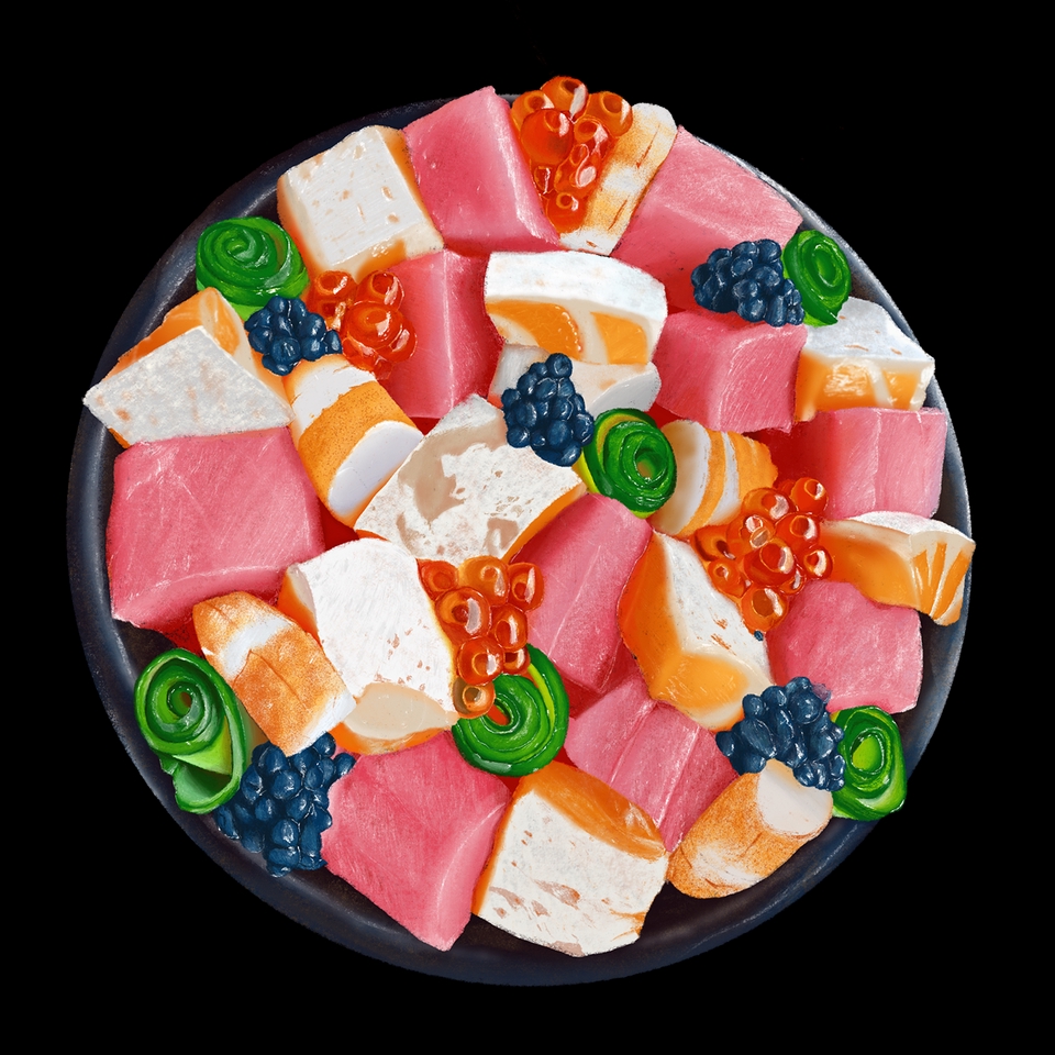 รับวาดภาพประกอบอาหารญี่ปุ่น สลัดปลาแซลมอนไข่ปลาคาเวียร์ w300