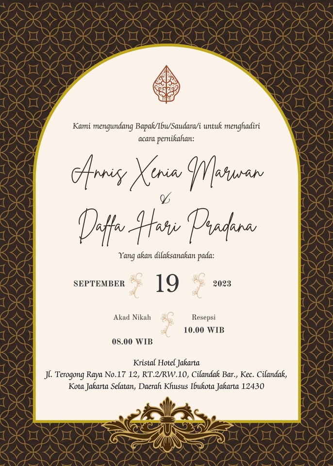 Kartu undangan pernikahan unik untuk Annis Xenia Marwan dan Daffa Hari Pradana dengan desain elegant dan minimalis.