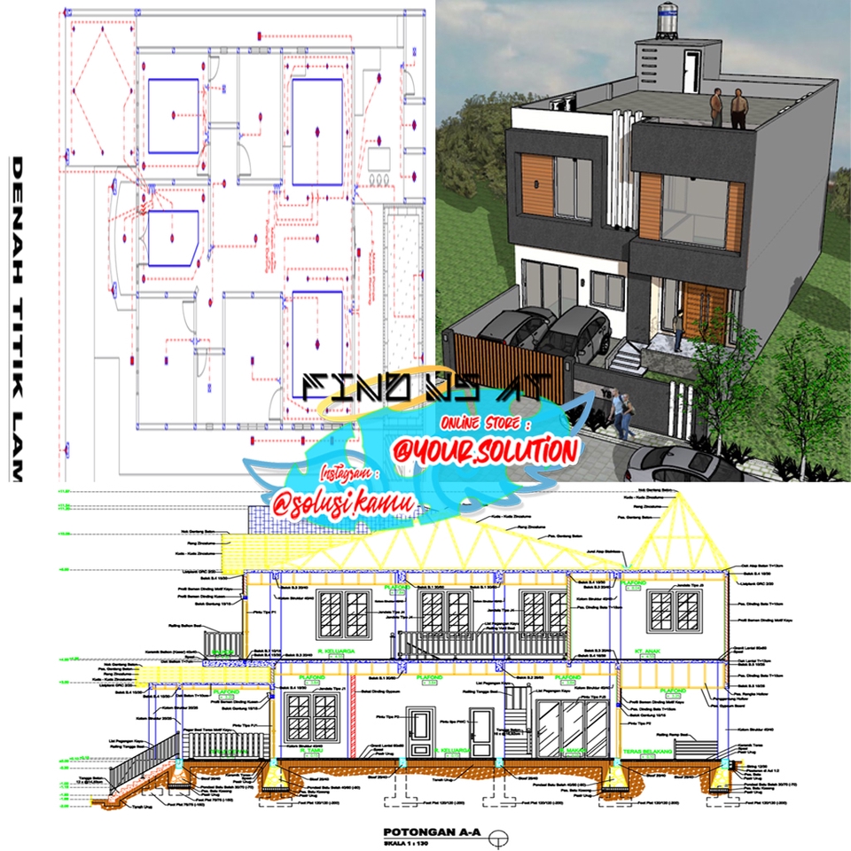 CAD Drawing - Jasa Gambar Desain dan RAB Rumah / Bangunan / Gedung Serta Kursus AutoCAD 2D, SketchUp, dan RAB - 5