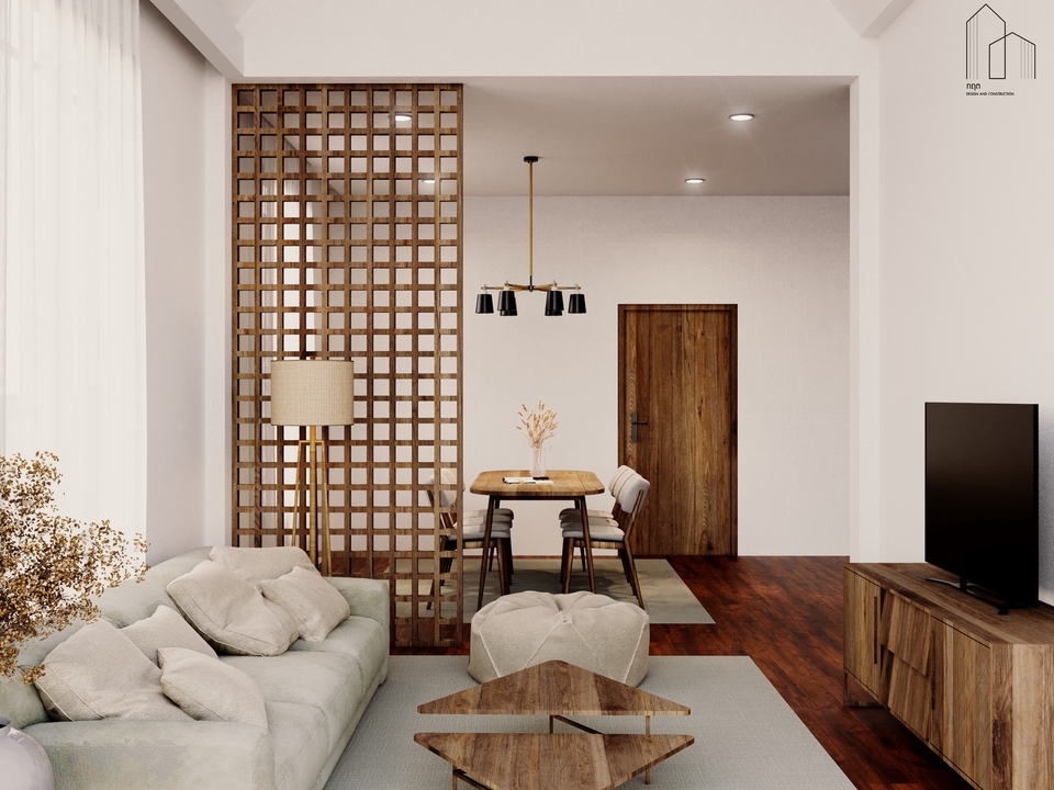 3D Perspective - ออกแบบบ้านพักอาศัยนอร์ดิก 1 ชั้น 3ห้องนอน 2ห้องน้ำ ตกแต่งภายในสไตล์มินิมอล+เทดิชันนอล - 8
