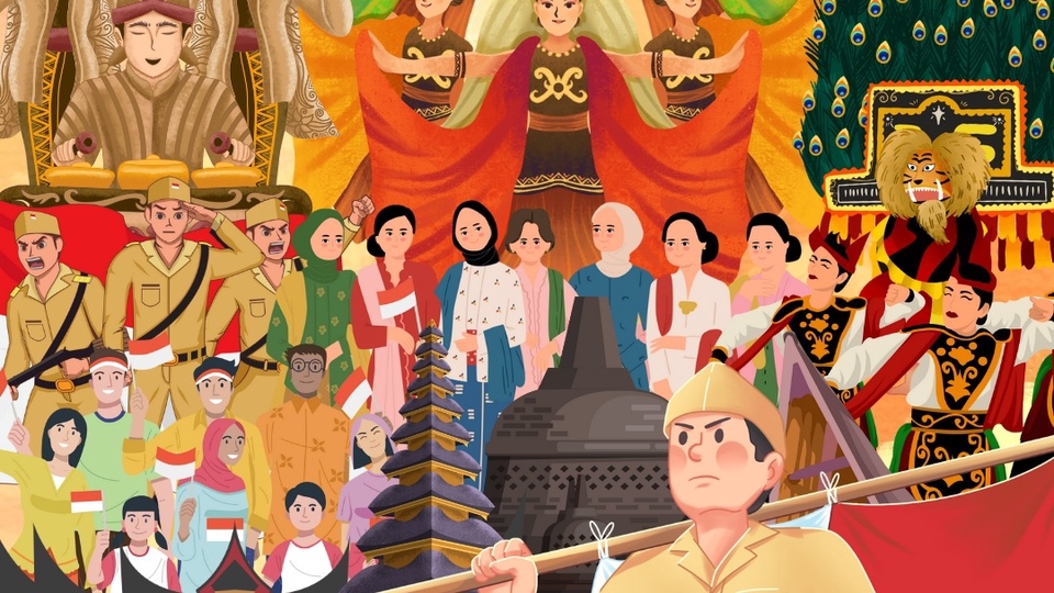 Jasa desain karakter kartun Indonesia: Ilustrasi karakter beragam budaya dan sejarah Indonesia, desain maskot unik, cocok untuk game dan VTuber.