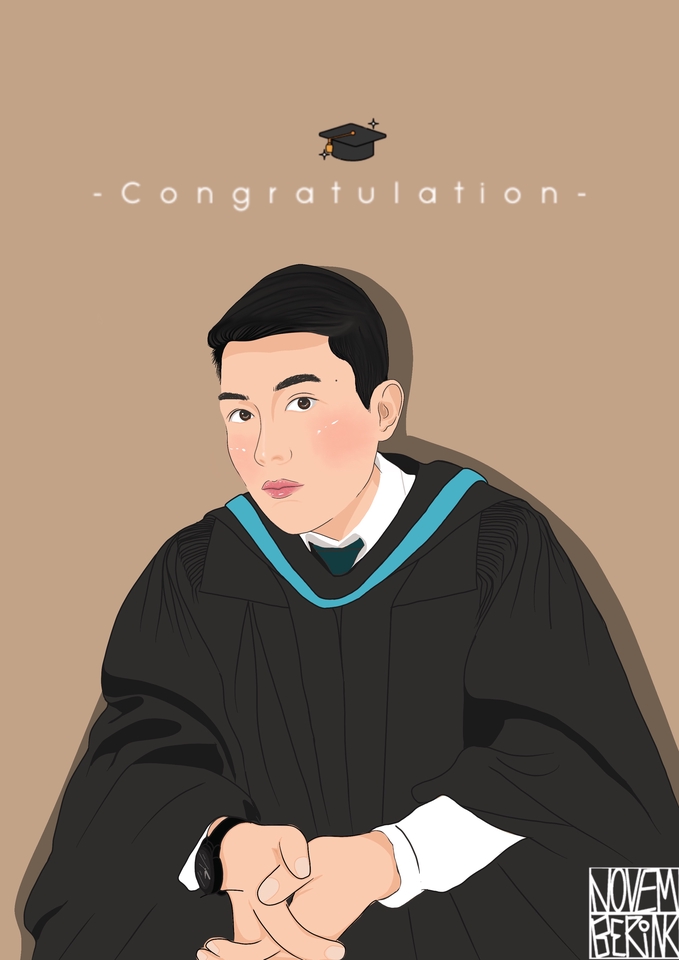 รับวาดภาพเหมือน การ์ตูน ภาพประกอบชายในชุดครุยรับปริญญา