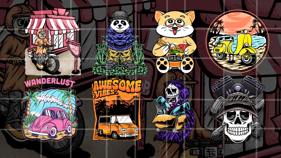 Jasa desain kaos custom dengan berbagai macam motif keren untuk distro, anak, tulisan, dan lainnya.