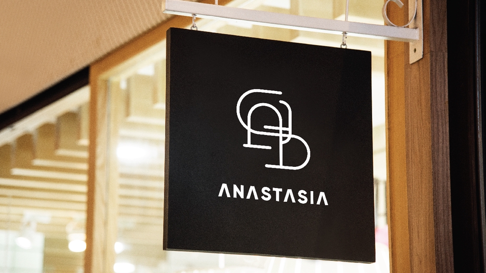 Desain logo modern dengan nama "Anastasia" untuk bisnis atau perusahaan.