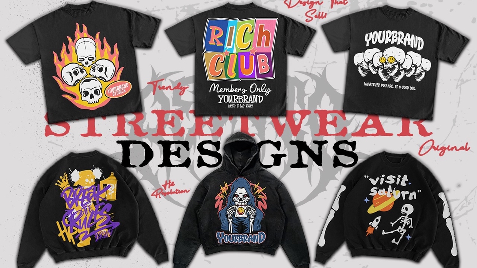 Desain kaos distro keren dengan berbagai model dan tema, cocok untuk brand fashion streetwear.