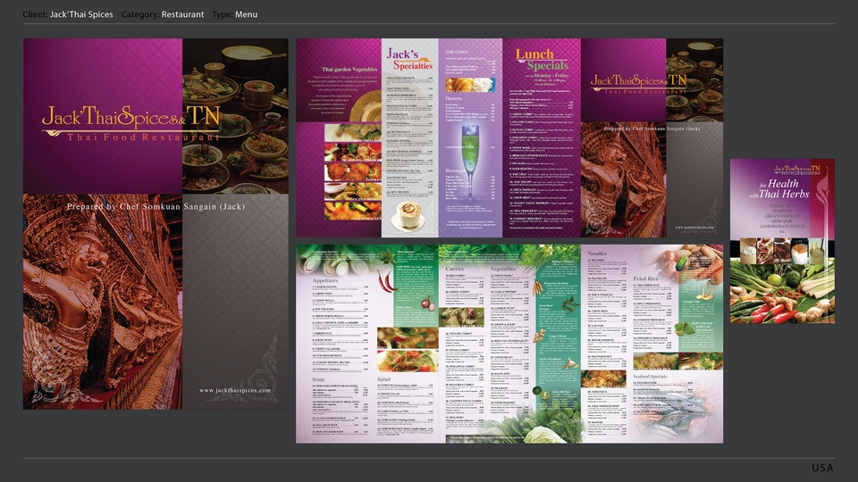 ออกแบบเมนูอาหาร ไทย  ร้านอาหาร Jack Thai Spices