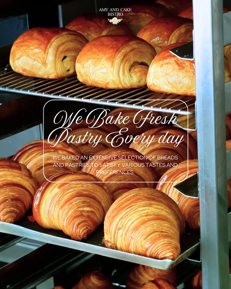 Jasa desain menu makanan dan kue, desain kartu menu cafe, bakery, desain spanduk toko roti, Amy and Cake Bistro.