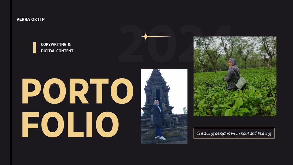 Jasa pembuatan caption Instagram dan konten digital Verra Okti P. Portofolio desain kekinian dan bijak.