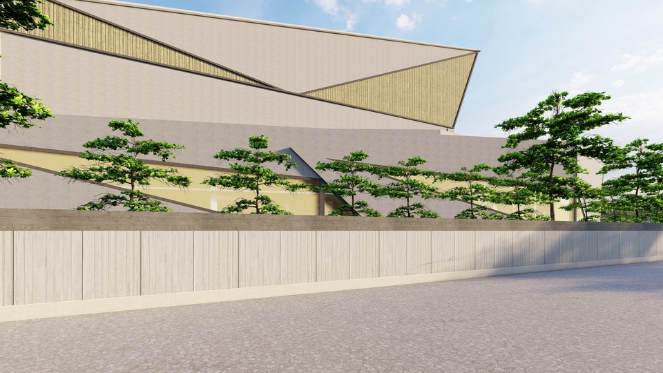 Jasa desain eksterior 3d modern dengan pagar untuk rumah minimalis, arsitektur dan desain interior.