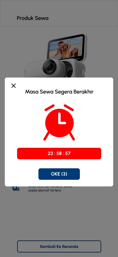 Jasa Desain UI UX - Contoh Notifikasi Waktu Sewa Segera Berakhir