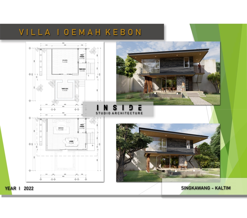 Jasa drafter arsitek freelance, desain rumah minimalis modern villa Ioemah Kebon di Singkawang Kalimantan.