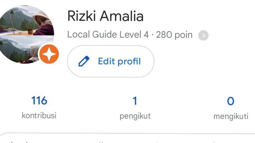 Jasa Ulasan Google Bisnis: Profil Pengguna Rizki Amalia dengan 116 Kontribusi, 1 Pengikut, dan 0 Pengikut