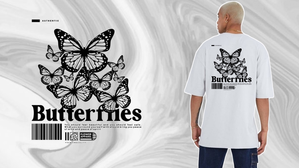 รับออกแบบเสื้อผ้าแฟชั่น ลายผีเสื้อ สีขาว สำหรับผู้ชาย