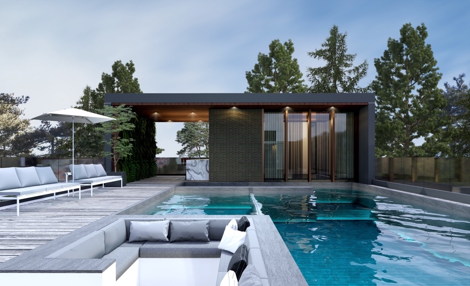 รับออกแบบตกแต่งภายในบ้าน สระว่ายน้ำ สไตล์โมเดิร์น