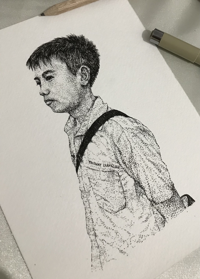 รับวาดภาพเหมือน ดิจิตอล สีเทาขาว